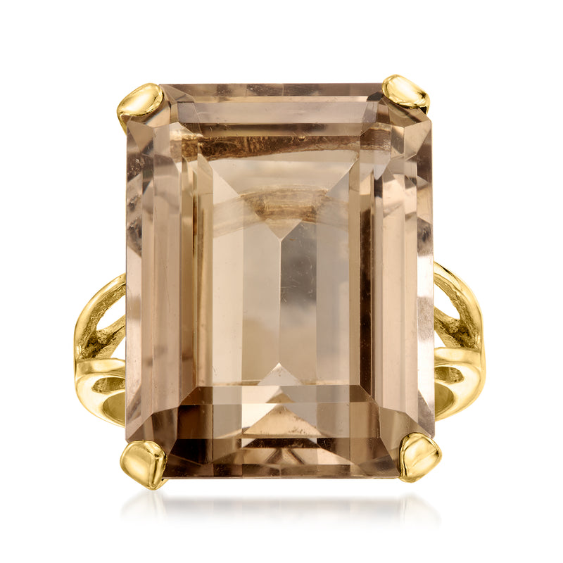 Vintage smoky quartz ring with emerald-cut gemstone in 14kt yellow gold setting