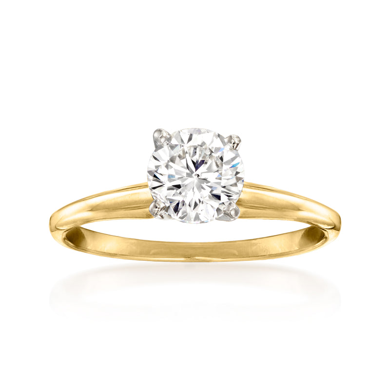 14kt yellow gold solitaire diamond ring with round center stone