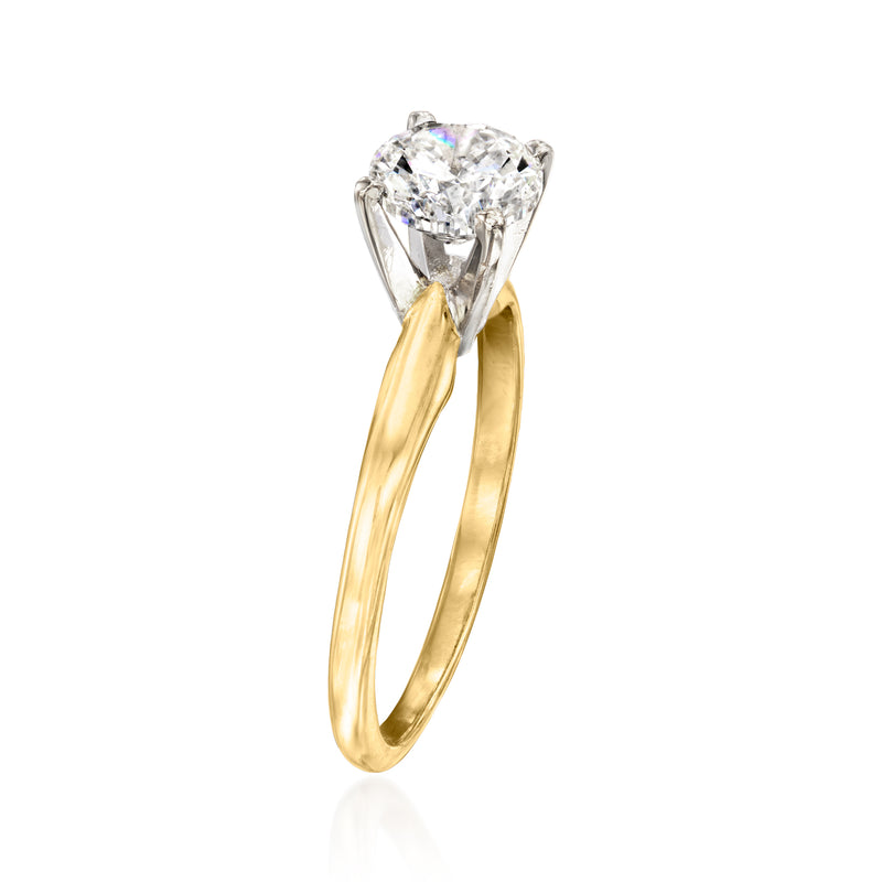 14kt yellow gold diamond solitaire ring with four-prong round center stone