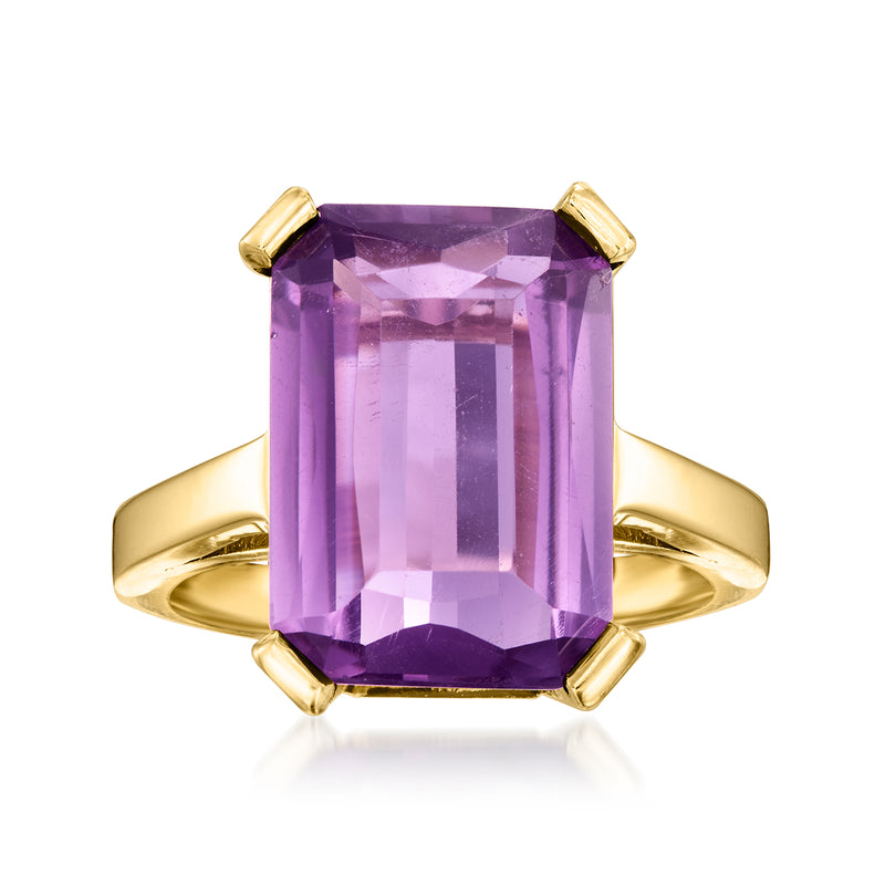 Vintage 14kt yellow gold ring with large square-cut amethyst gemstone