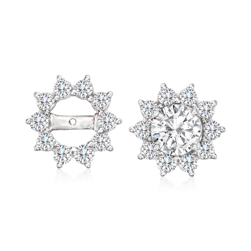 14kt white gold diamond earring jacket with oval center and prong-set stones