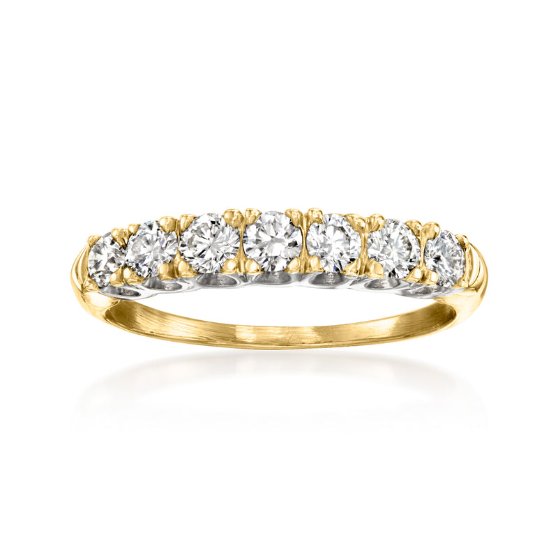 Vintage seven-stone diamond ring, 14kt yellow gold with round diamonds