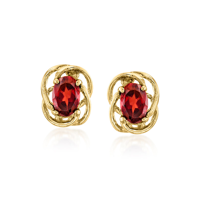 Vintage garnet stud earrings, red oval stones in 14kt yellow gold post settings