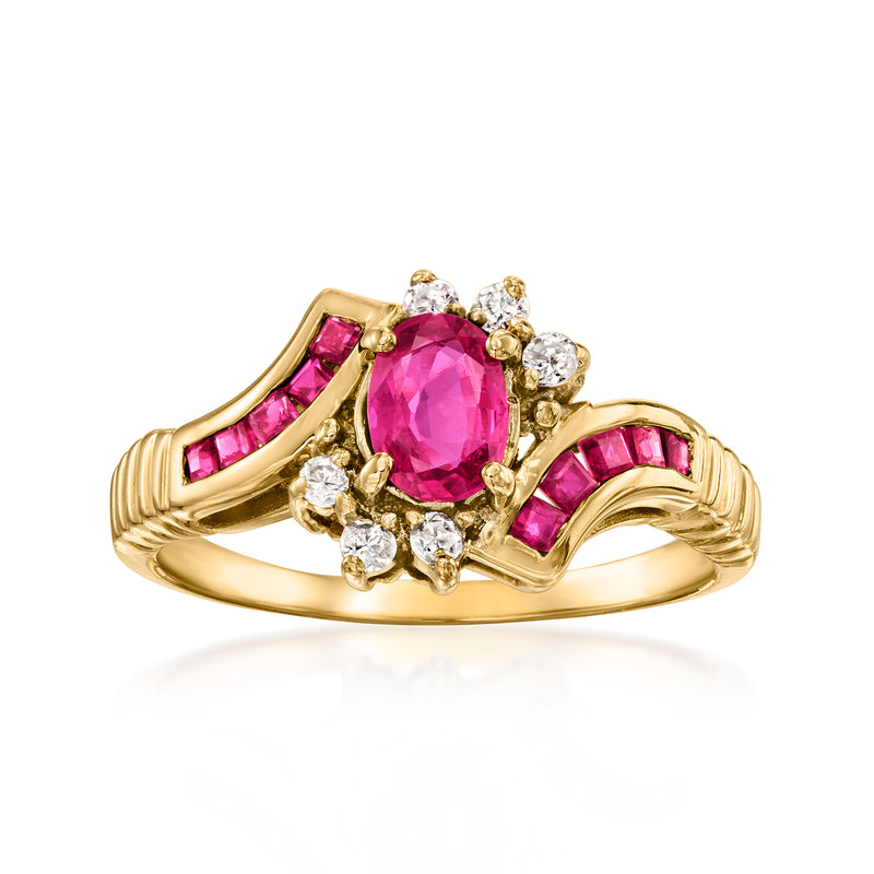 Vintage ruby and diamond ring in 14kt yellow gold with oval center stone