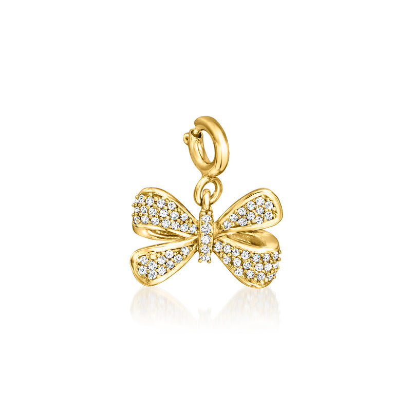Diamond bow charm in 18kt gold over sterling with pavé stones