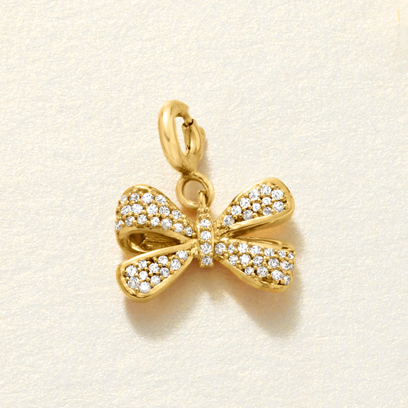 Diamond bow charm in 18kt gold over sterling with pavé stones