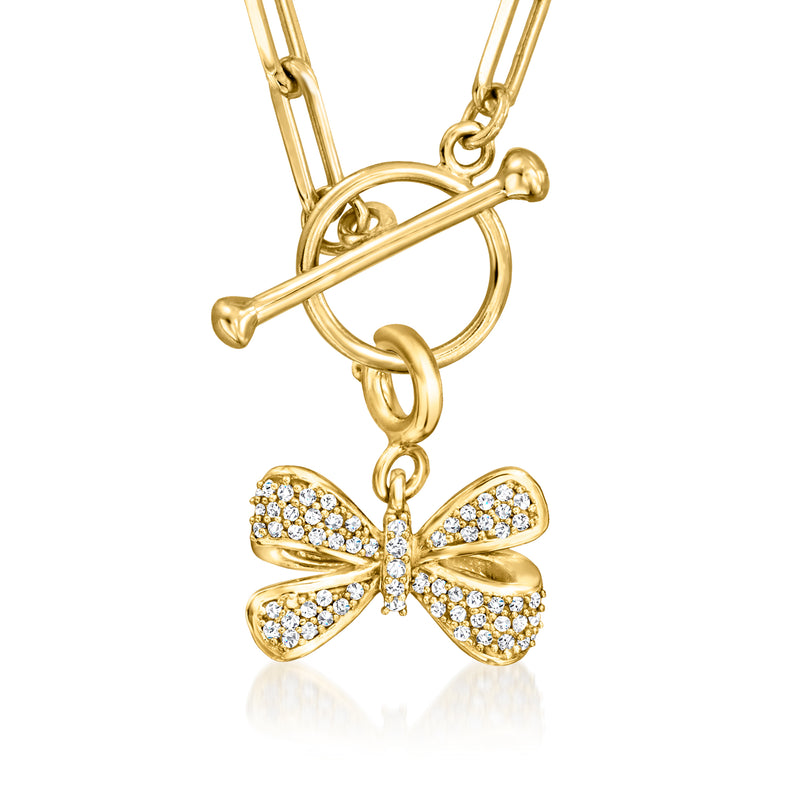 Diamond bow charm in 18kt gold over sterling with pavé-set stones
