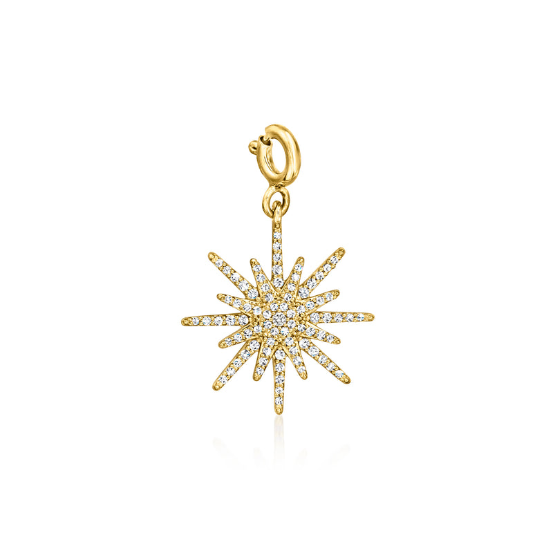 Gold over sterling North Star charm with diamond-like starburst pendant and loop bail