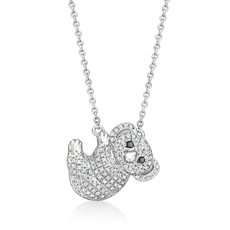Sterling silver koala pendant necklace with white and black diamond accents