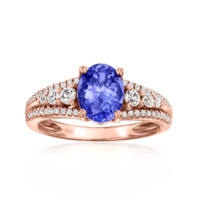 1.70 Carat Tanzanite Ring with .41 ct. t.w. Diamonds in 14kt Rose Gold