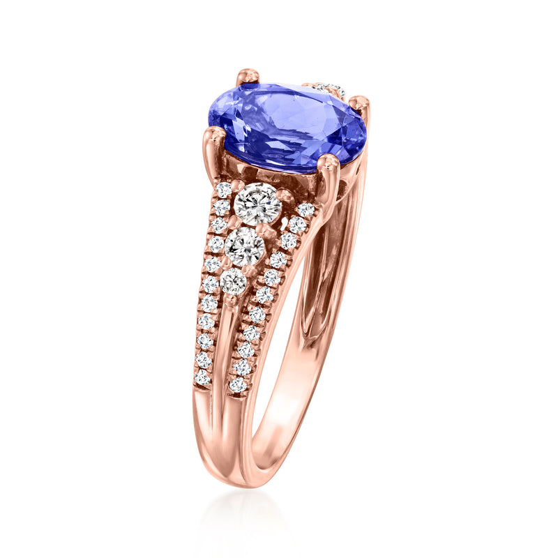 1.70 Carat Tanzanite Ring with .41 ct. t.w. Diamonds in 14kt Rose Gold