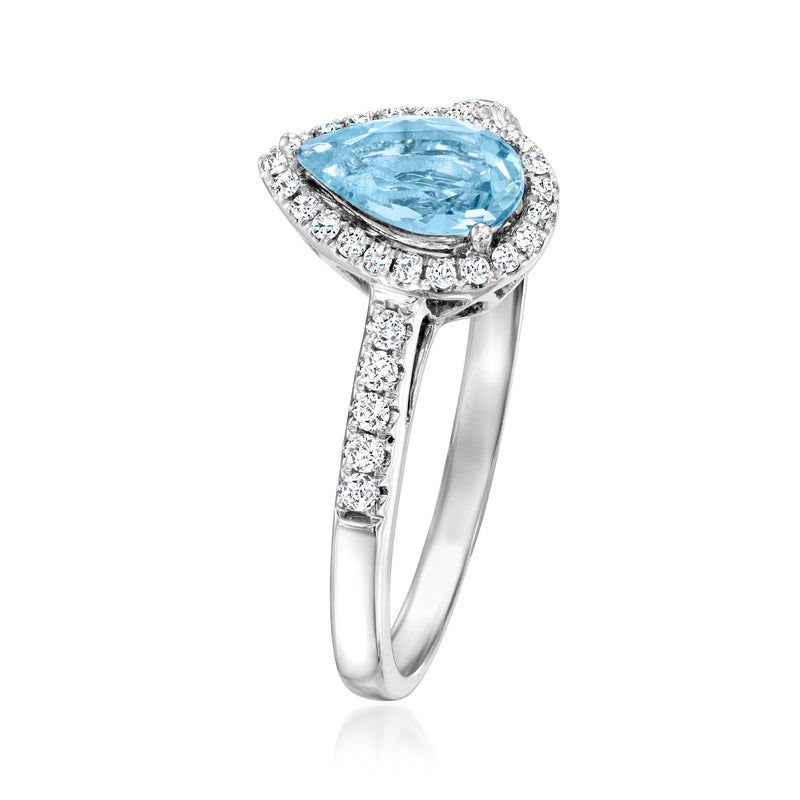 Pear-shaped aquamarine and diamond ring in 18k white gold
