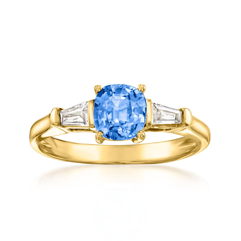 1.10 Carat Sapphire Ring with .18 ct. t.w. Diamonds in 18kt Yellow Gold