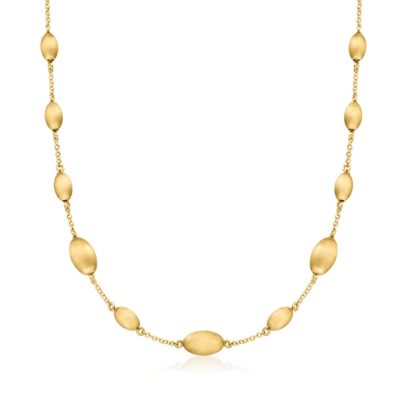 Gold over sterling oval bead station necklace with linked chain and rounded oval beads