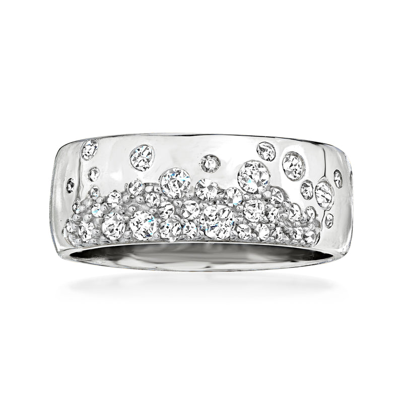 Sterling silver band ring with scattered round diamonds, polished smooth edges