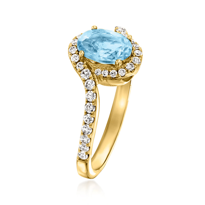 18kt yellow gold aquamarine and diamond cluster ring, side view