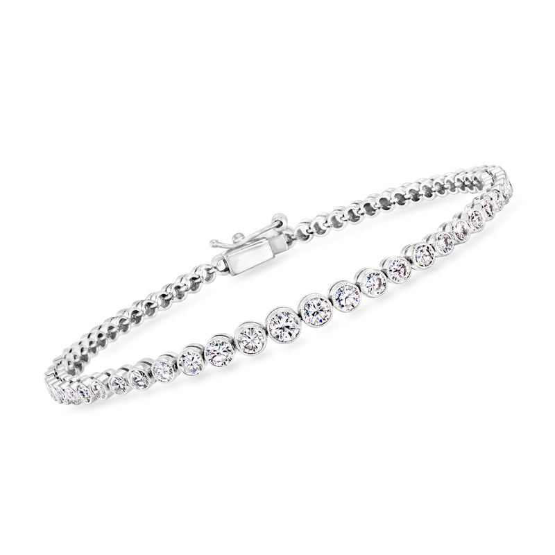 Platinum diamond tennis bracelet with graduated round stones and box clasp