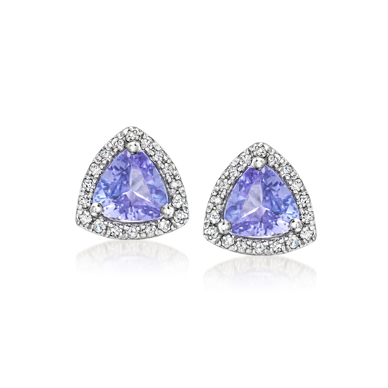 Ross-simons 1.00 Ct. T.w. Tanzanite Earrings With .14 Ct. T.w. Diamonds In 14kt White Gold In Silver
