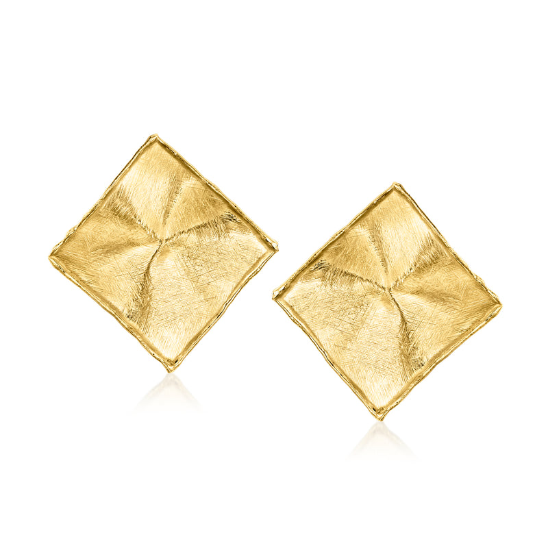 Square gold over sterling brushed earrings, stud/post backs, textured finish