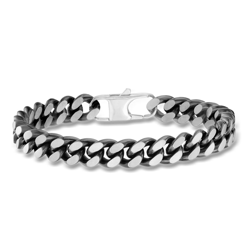 Men's black-and-silver stainless steel Cuban-link bracelet with box clasp
