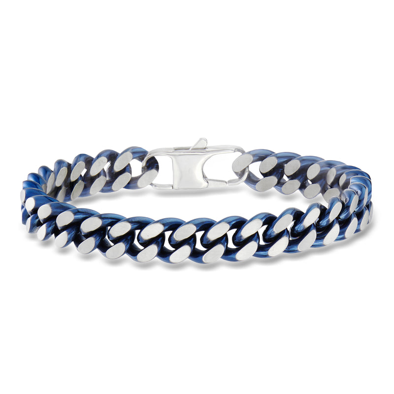 Men’s Cuban-link stainless steel bracelet with blue and white alternating links