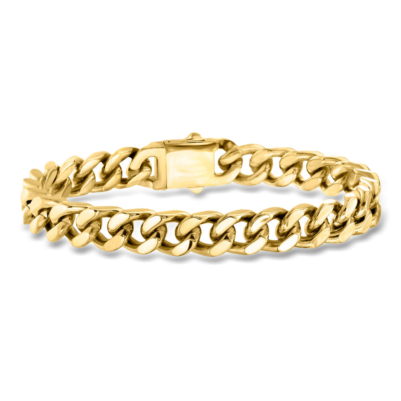 10mm yellow stainless steel Cuban-link bracelet with box clasp