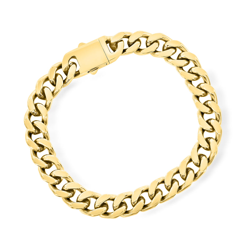 Yellow stainless steel Cuban-link bracelet with side clasp detail