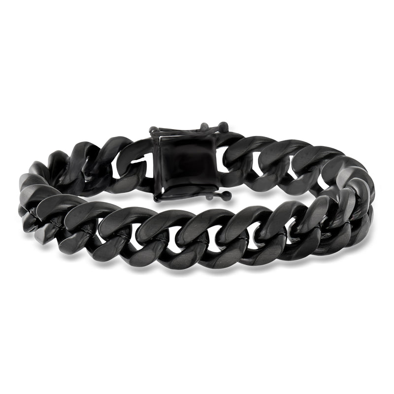 Matte black stainless steel Cuban-link bracelet with hinged clasp