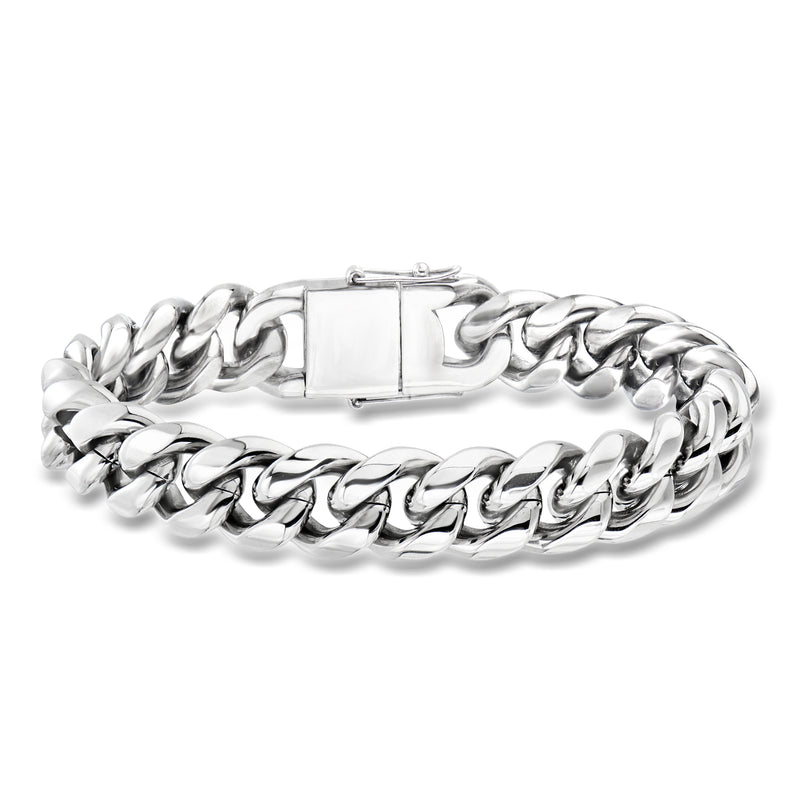 Stainless steel Cuban-link bracelet with box clasp, polished chain links