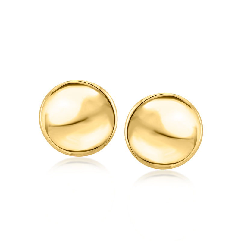 Italian 18kt yellow gold wavy round stud post earrings, polished shine