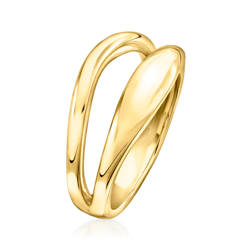 Polished two-row gold over sterling ring with smooth curved profile, side view