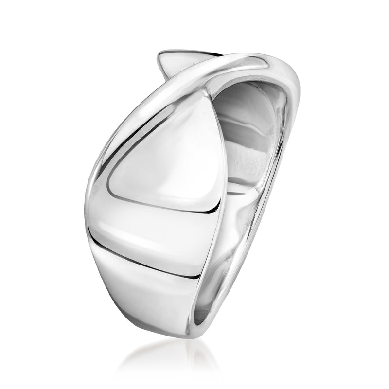 Sterling silver X ring, faceted polished band with crossed X shape
