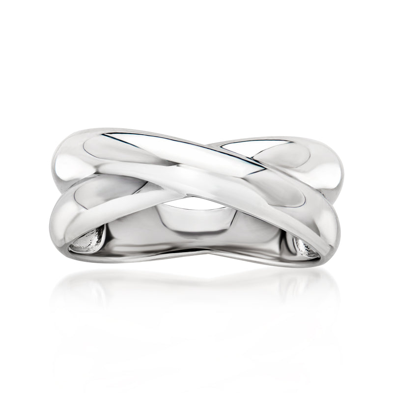 Sterling silver puffed crisscross ring, glossy twisted band design