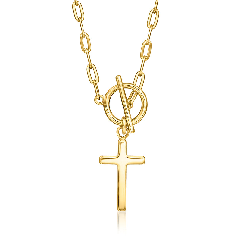 Gold over sterling cross pendant necklace with paper-clip link chain