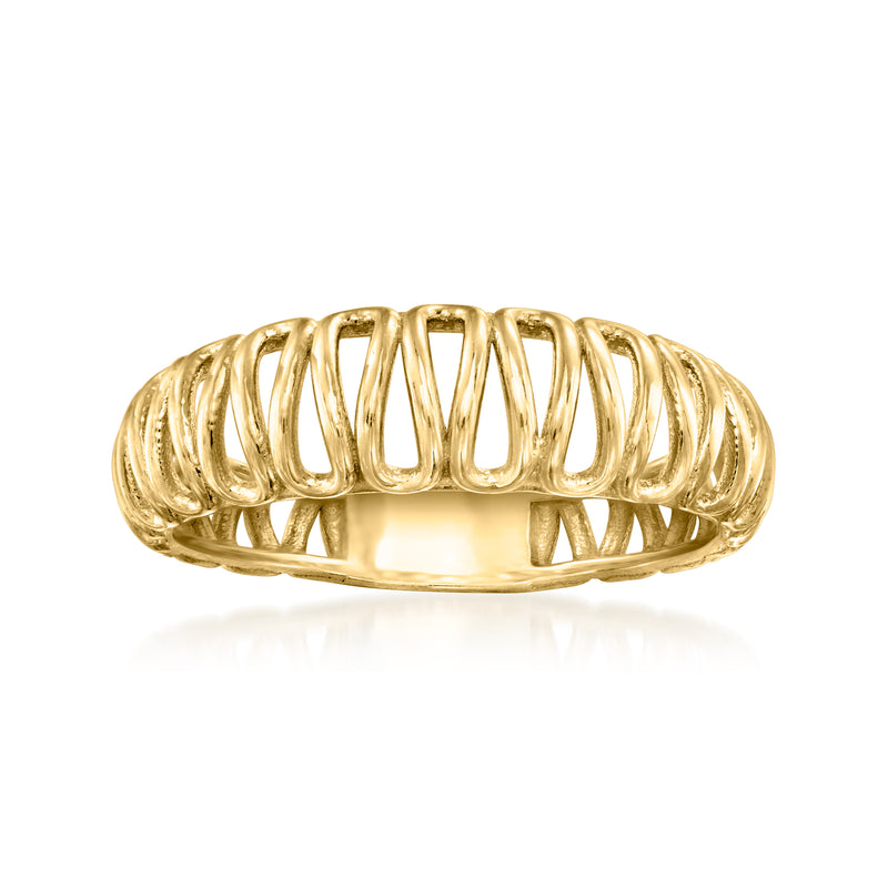 10kt yellow gold openwork ring with curved cage design
