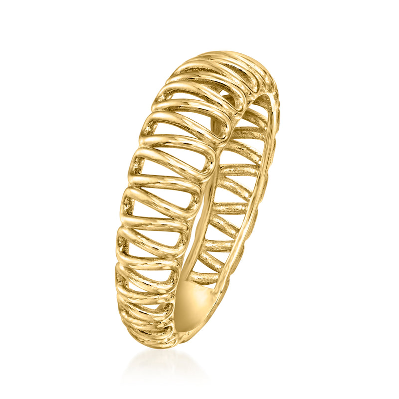 10kt yellow gold openwork ring, ribbed curved band