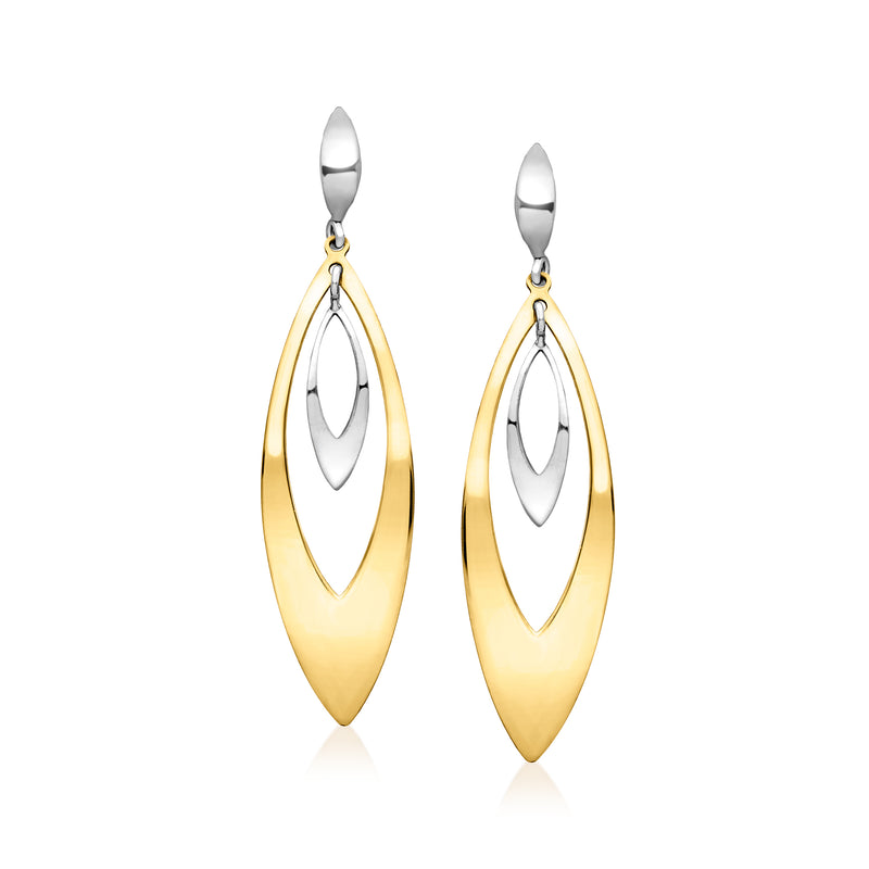 Marquise drop earrings with gold-toned outer shape and silver-toned center
