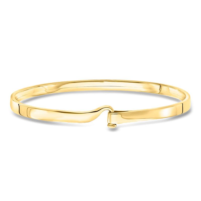 14kt yellow gold loop and hook bangle bracelet with polished oval cuff