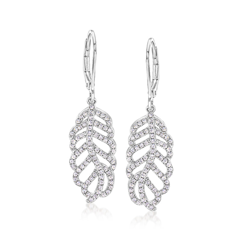 Sterling silver CZ leaf drop leverback earrings, 0.70 ct. t.w.