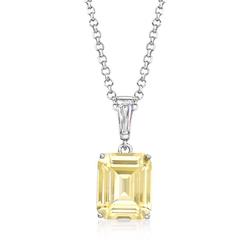 Sterling silver pendant necklace with yellow and white CZ, rectangular drop pendant