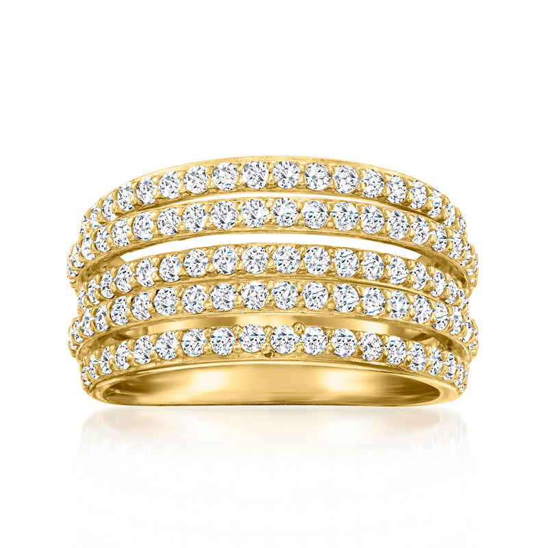 Gold over sterling multi-row CZ ring with three bands of clear round stones