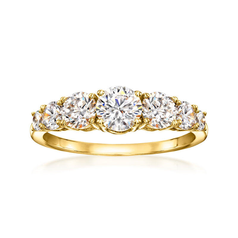 18kt gold over sterling CZ ring with graduated round stones and gold prongs
