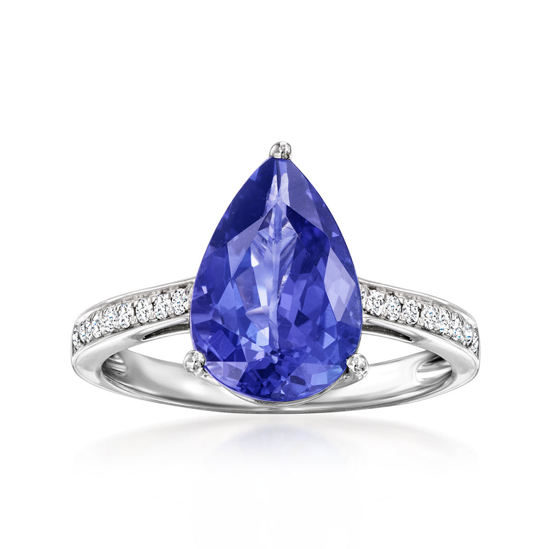 Pear-shaped tanzanite ring with diamond band in white gold
