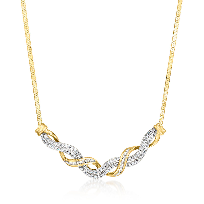 Vintage 14kt yellow gold diamond twisted necklace with interlinked ribbon links