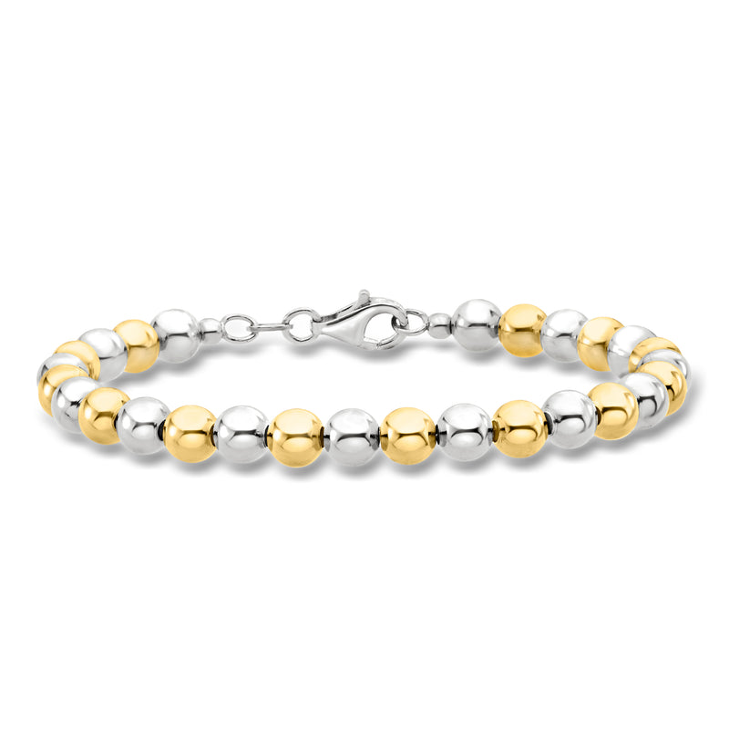 Sterling silver beaded bracelet with gold-over-silver round beads and lobster clasp