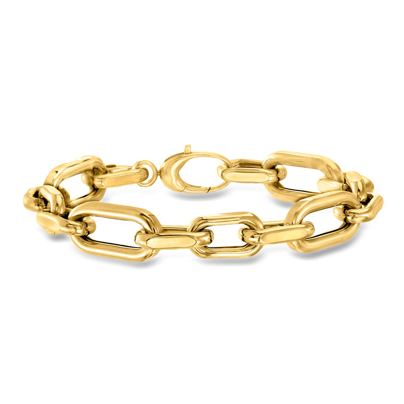 14kt yellow gold alternating paper clip link bracelet with polished links and clasp