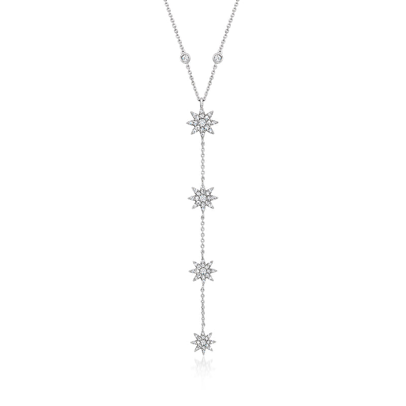 Sterling silver Y-necklace with three lab-grown diamond star charms