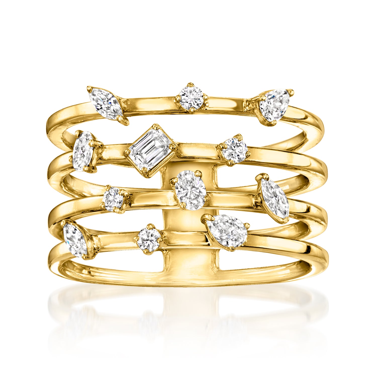 .50 ct. t.w. Multi-Shaped Lab Grown Diamond Multi-Row Ring in 18kt Gold Over Sterling