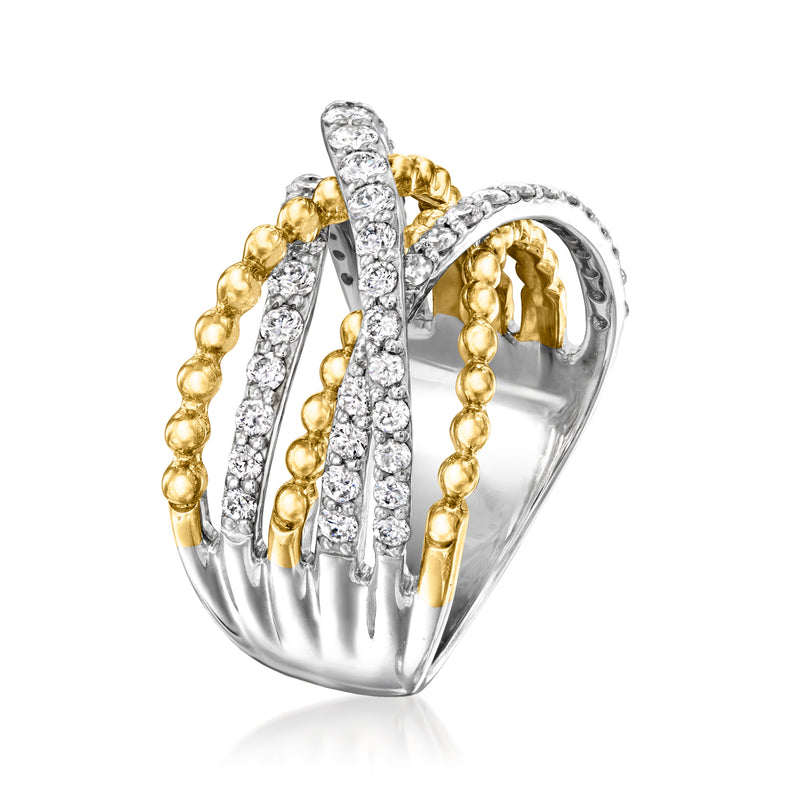 Lab-grown diamond highway ring in sterling silver and 18kt gold