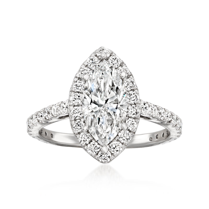 Lab-grown diamond ring in 14kt white gold, marquise center with halo